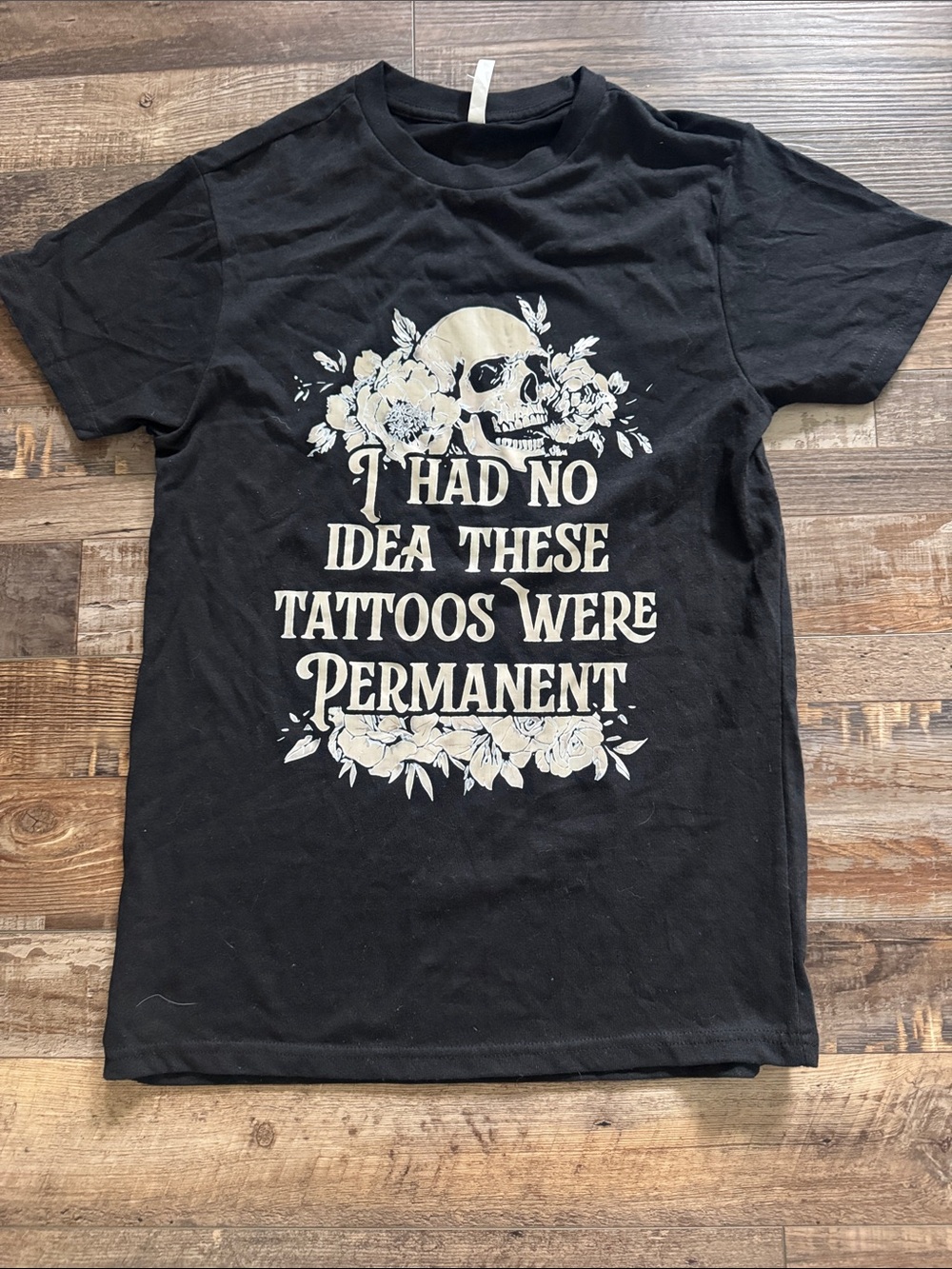 Ash Black Graphic Tee with Ivory Skull & Floral Print